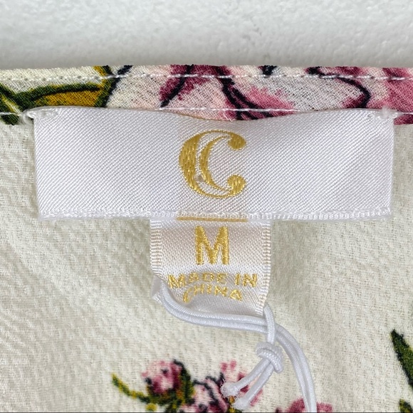 Charming Charlie size Medium Women’s Ivory Floral 3/4 Sleeve Wrap Blouse Top - Picture 9 of 9